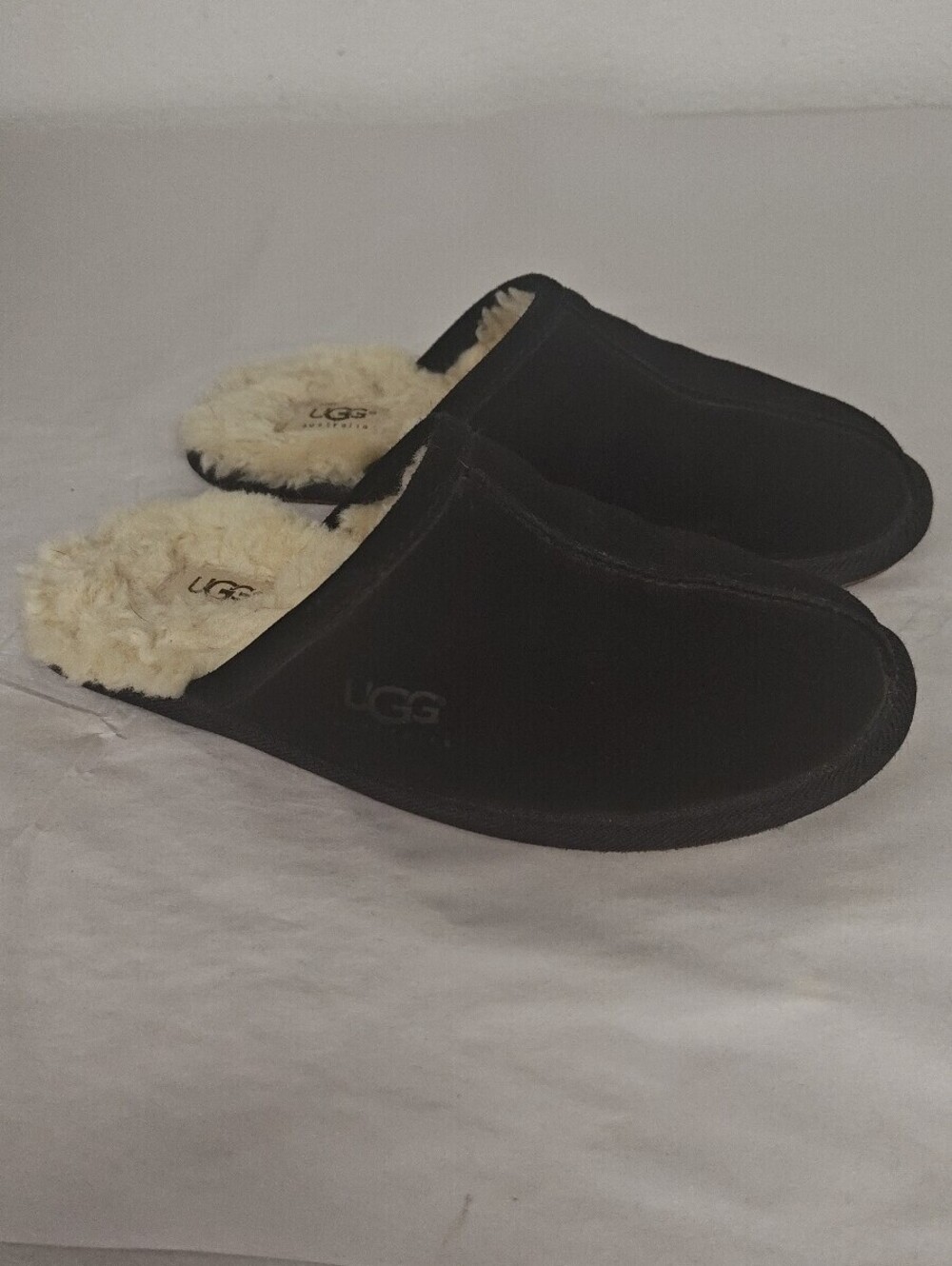 UGG Australia 5352 Black Suede Shearling Mule Slippers Womens Size 7